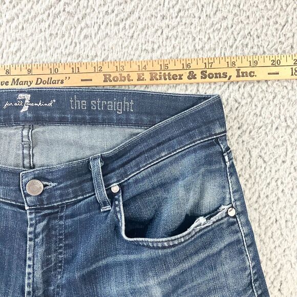 7 For All Mankind The Straight Jeans Mens 34x28 Blue Denim Distressed Casual - Picture 5 of 8